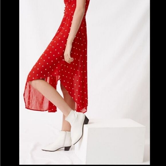 MAJE Raola Dress Red Floral Embroidered Midi - Picture 8 of 16